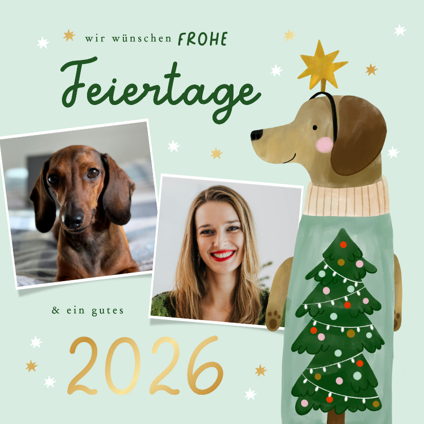 Weihnachtskarten - Fotocollage Weihnachtskarte Dackel mit Pulli und Haarreif