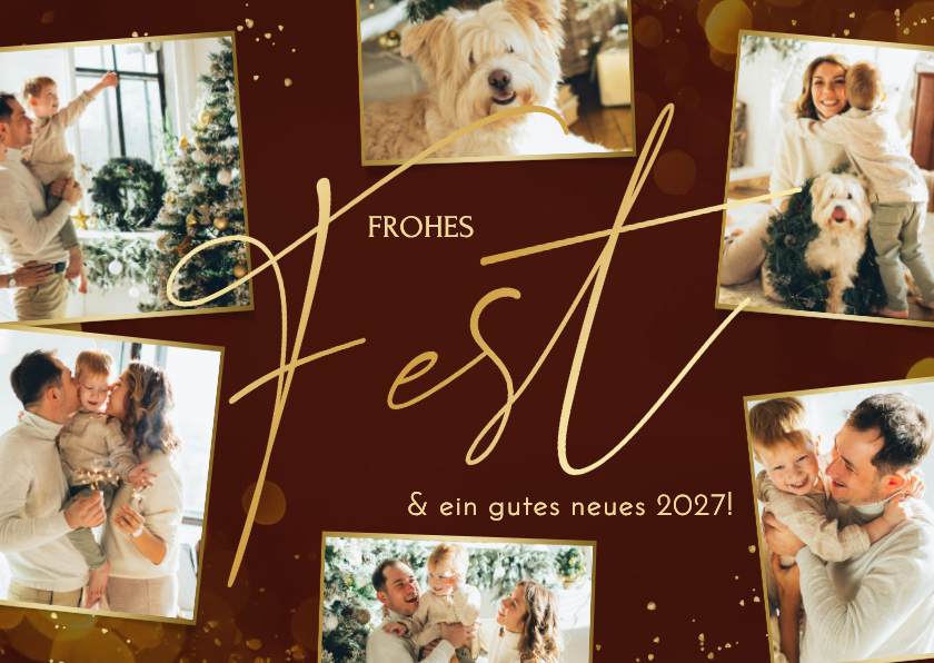 Fotocollage Weihnachtskarte Lichtpunkte auf braun - Weihnachtskarten Weihnachtskarten - Fotocollage Weihnachtskarte Lichtpunkte auf braun