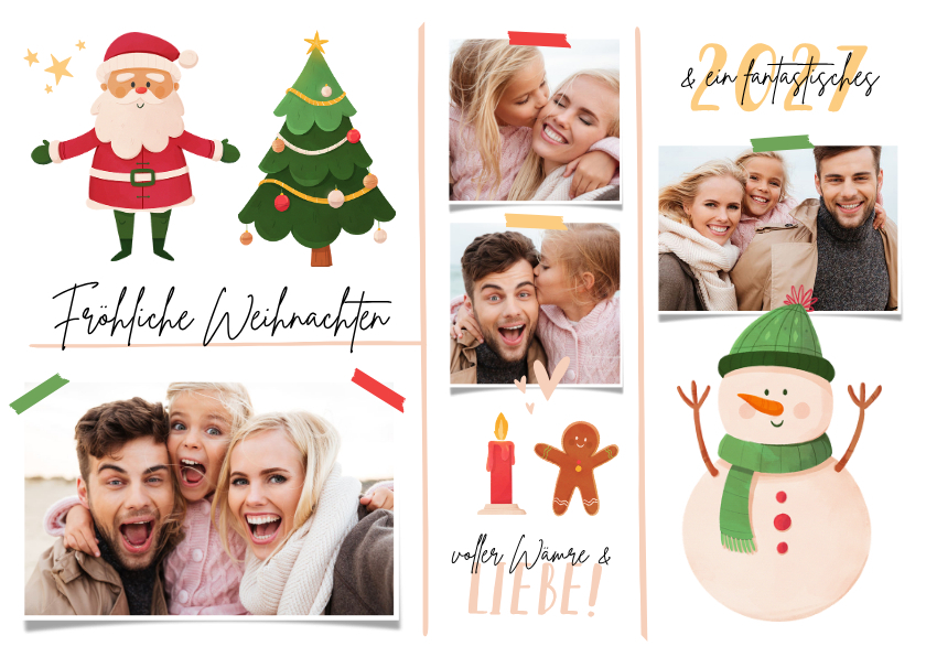 Fotocollage-Weihnachtskarte mit Illustrationen - Weihnachtskarten Weihnachtskarten - Fotocollage-Weihnachtskarte mit Illustrationen
