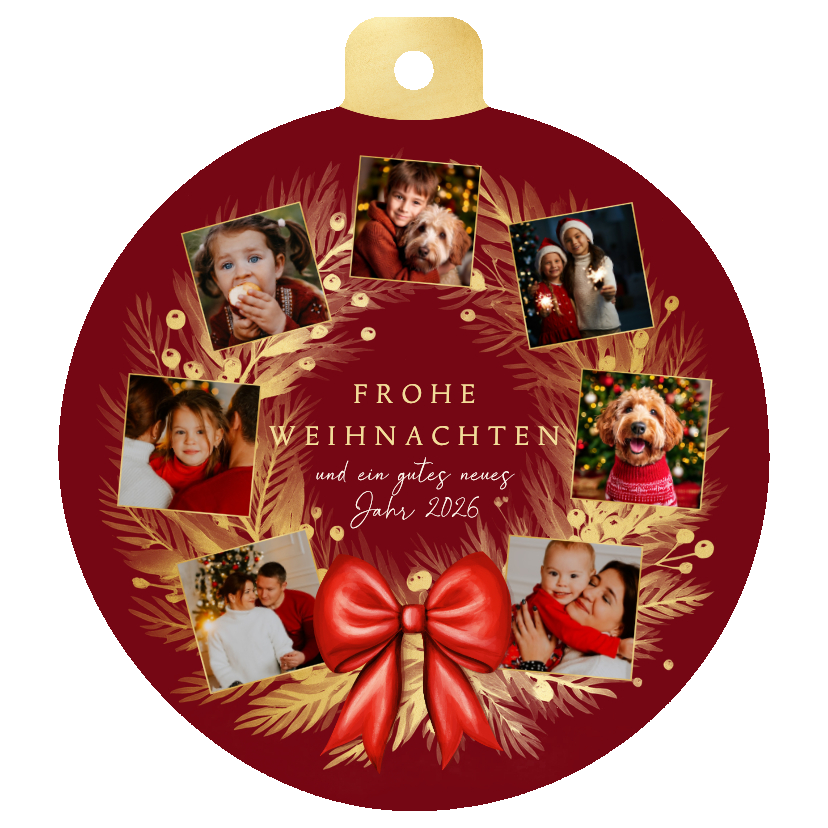 Weihnachtskarten - Fotocollage-Weihnachtskarte Weihnachtskranz in Kugel-Form