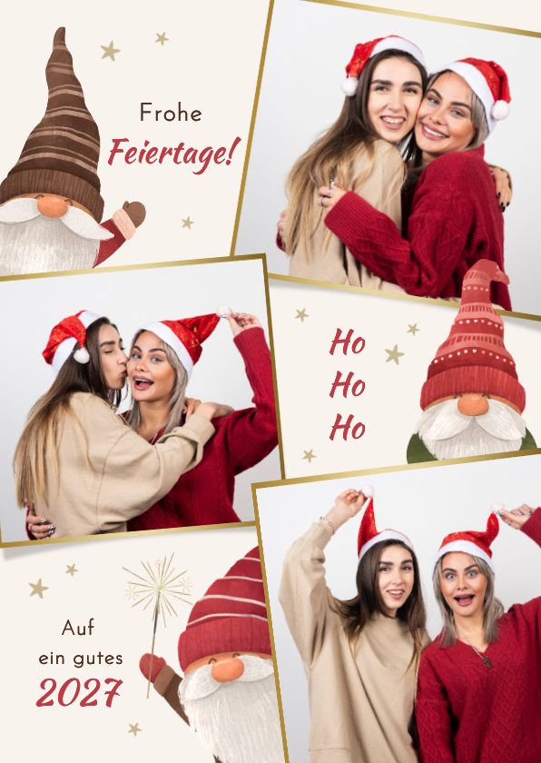 Fotocollage Weihnachtskarte Wichtel mit Mützen - Weihnachtskarten Weihnachtskarten - Fotocollage Weihnachtskarte Wichtel mit Mützen