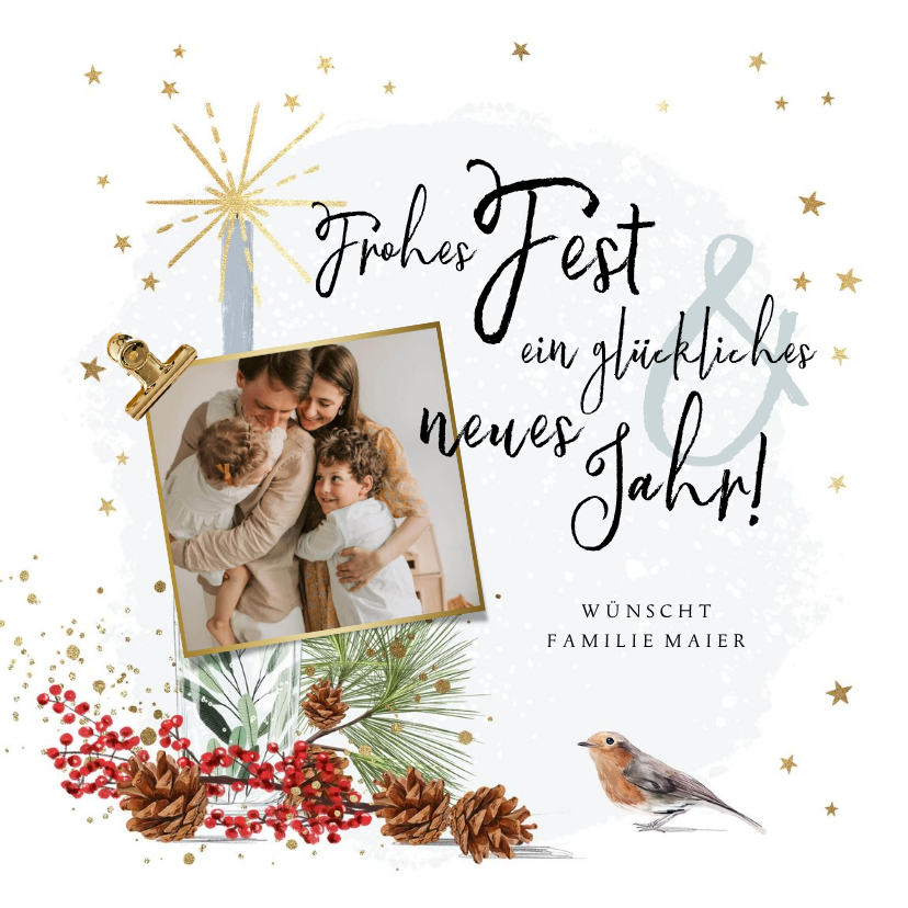 Fotokarte 'Frohes Fest' mit weihnachtlicher Illustration - Weihnachtskarten Weihnachtskarten - Fotokarte 'Frohes Fest' mit weihnachtlicher Illustration
