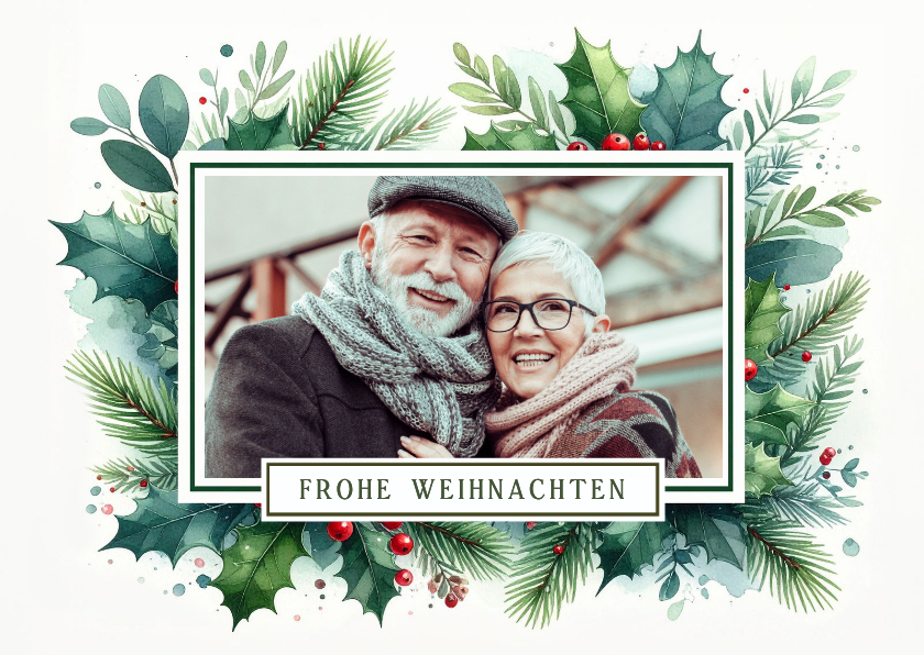 Weihnachtskarten - Fotokarte Ilexzweige Weihnachten botanisch
