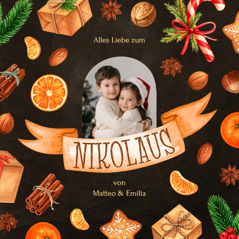Weihnachtskarten - Fotokarte Nikolausgrüße Banner Süßigkeiten