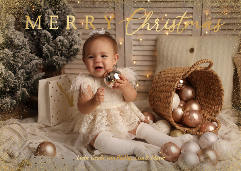 Weihnachtskarten - Fotokarte Weihnachten 'Merry Chistmas' Goldstaub