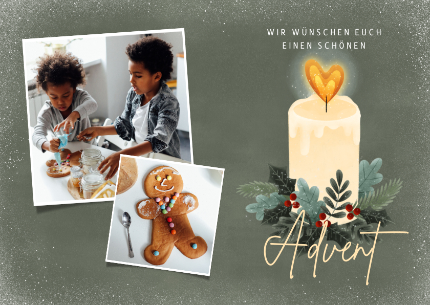Weihnachtskarten - Fotokarte zum Advent Kerze mit Herzflamme