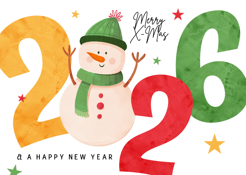 Weihnachtskarten - Fröhliche Weihnachtskarte Jahreszahl und Schneemann