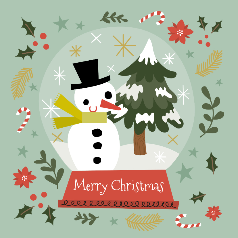 Weihnachtskarten - Fröhliche Weihnachtskarte Schneemann und Tannenbaum