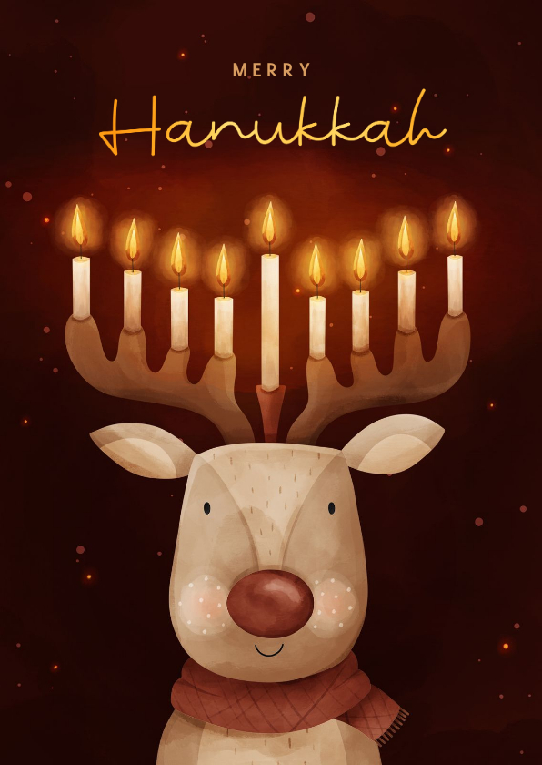 Weihnachtskarten - Grußkarte mit Rentier zu Hanukkah und Weihnachten