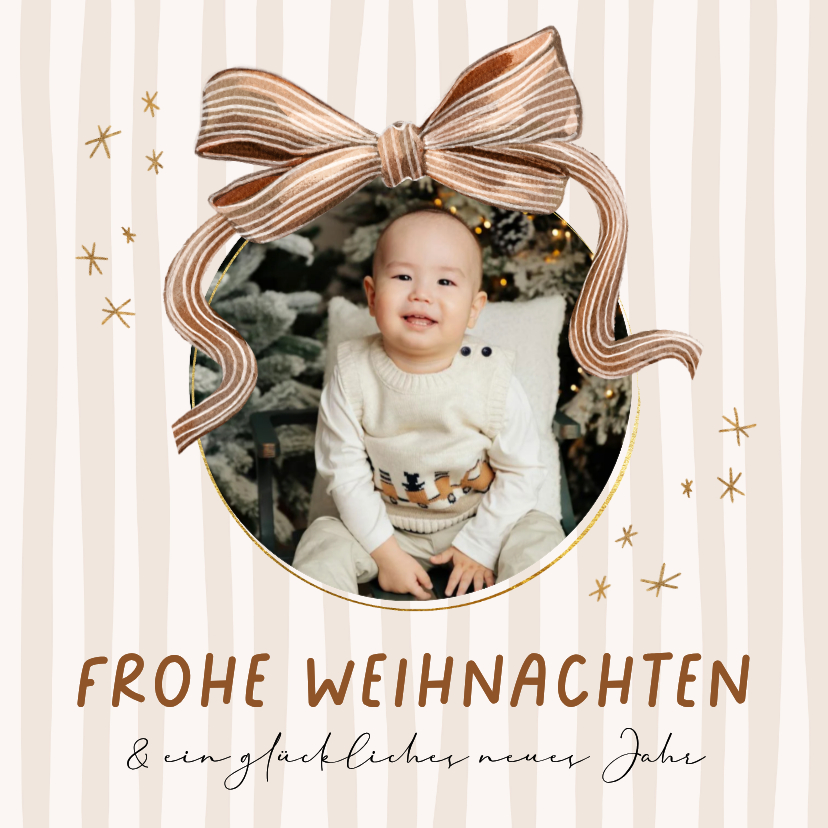 Grußkarte Weihnachten rundes Foto mit beider Schleife - Weihnachtskarten Weihnachtskarten - Grußkarte Weihnachten rundes Foto mit beider Schleife