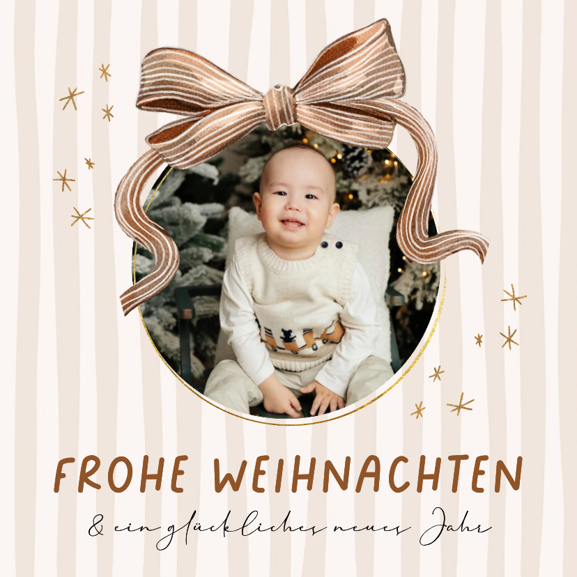 Grußkarte Weihnachten rundes Foto mit beider Schleife - Weihnachtskarten Weihnachtskarten - Grußkarte Weihnachten rundes Foto mit beider Schleife