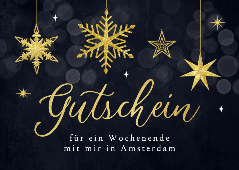 Gutschein Weihnachtskarte Sterne Schneekristalle gold  - Weihnachtskarten Weihnachtskarten - Gutschein Weihnachtskarte Sterne Schneekristalle gold