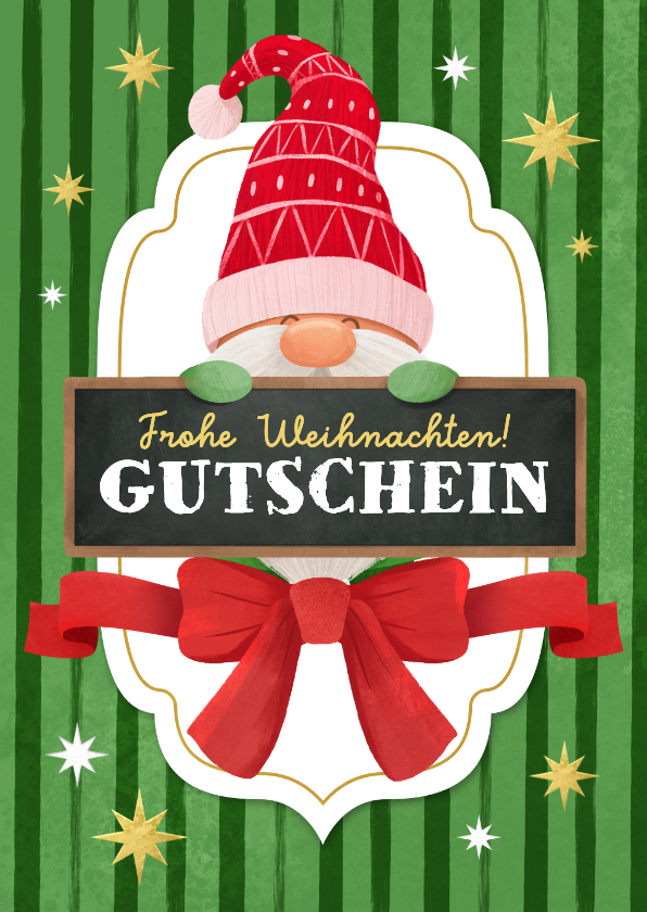 Gutschein-Weihnachtskarte Wichtel mit Schild - Weihnachtskarten Weihnachtskarten - Gutschein-Weihnachtskarte Wichtel mit Schild