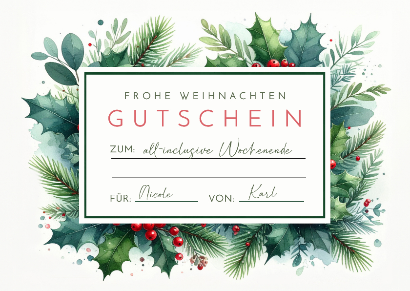 Gutscheinkarte Weihnachten Mistelzweige botanisch - Weihnachtskarten Weihnachtskarten - Gutscheinkarte Weihnachten Mistelzweige botanisch