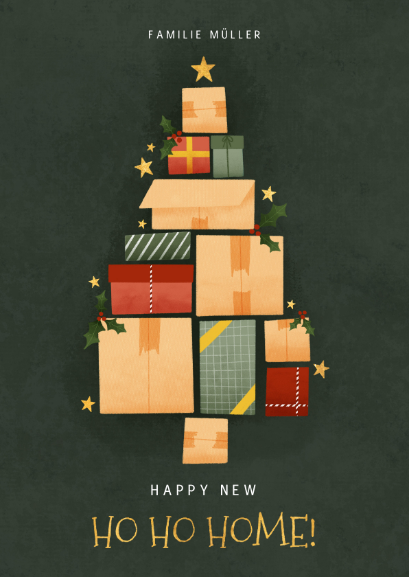 Weihnachtskarten - Hippe Weihnachts-Umzugskarte Tannenbaum aus Kartons