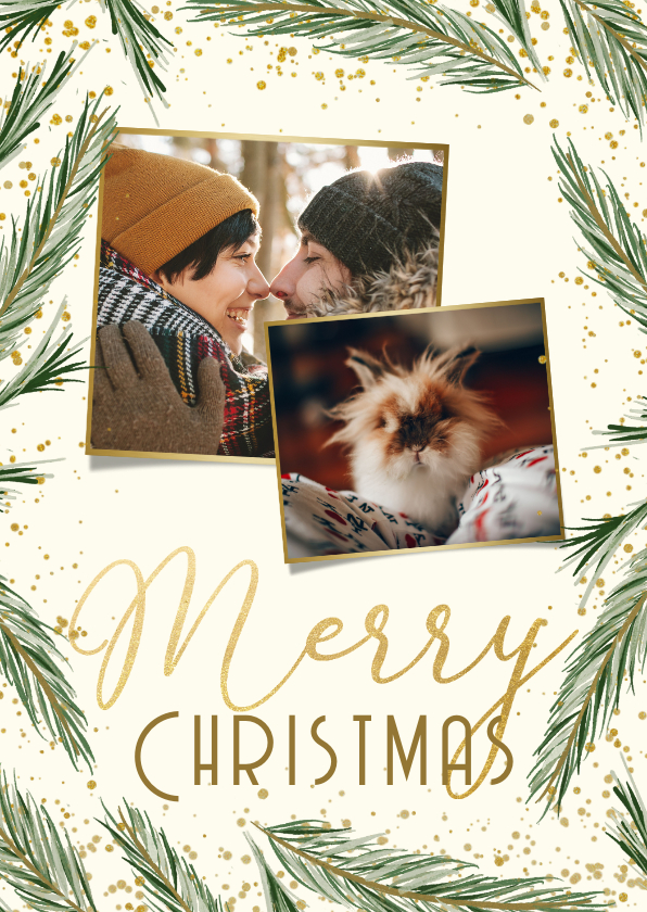 Karte zu Weihnachten mit Fotos und Tannenzweigen - Weihnachtskarten Weihnachtskarten - Karte zu Weihnachten mit Fotos und Tannenzweigen