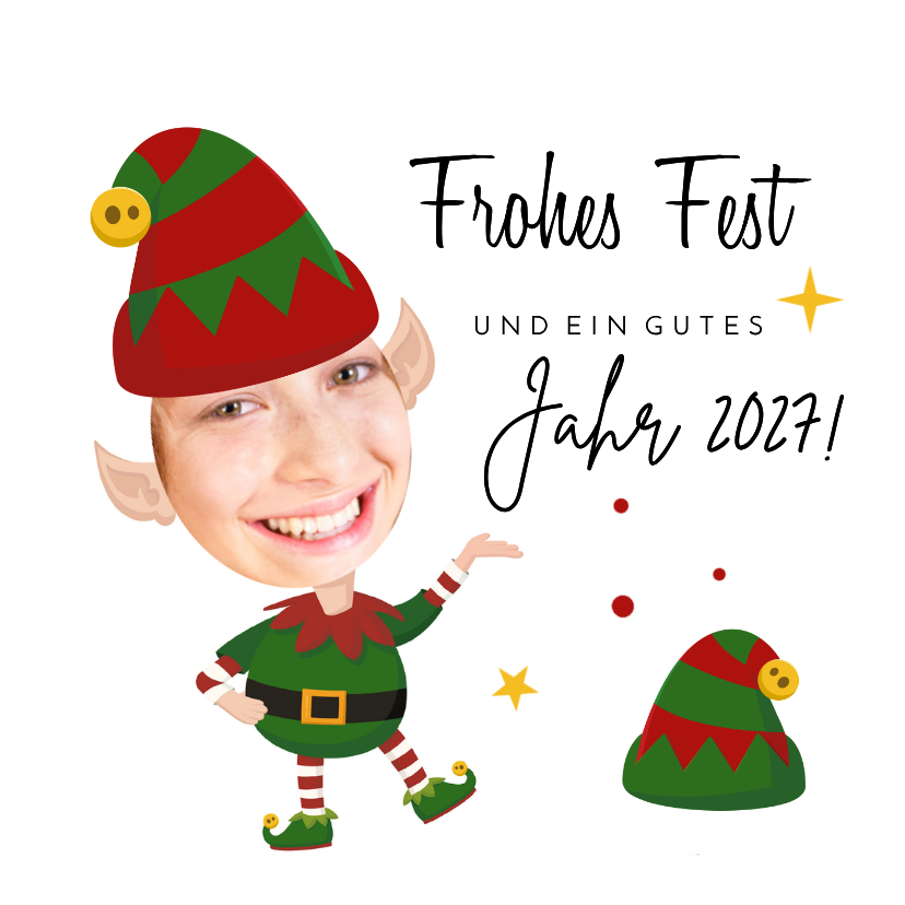 Weihnachtskarten - Lustige Fotokarte Weihnachtself 'Make yourself an elf'
