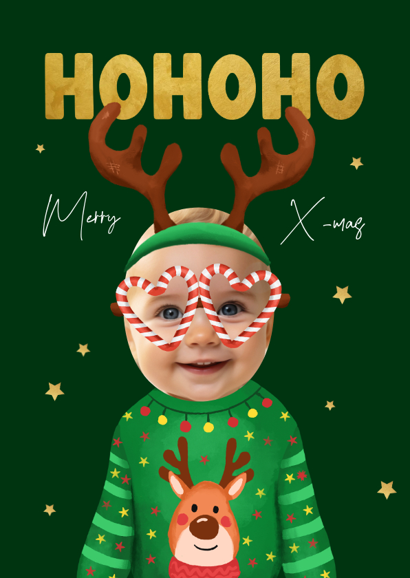 Weihnachtskarten - Lustige Weihnachtskarte mit Fotoausschnitt