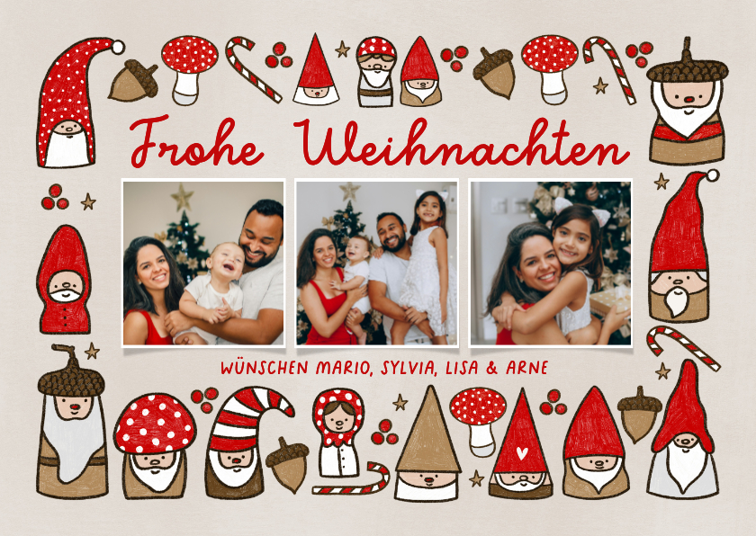 Lustige Wichtel-Weihnachtskarte 3 Fotos - Weihnachtskarten Weihnachtskarten - Lustige Wichtel-Weihnachtskarte 3 Fotos