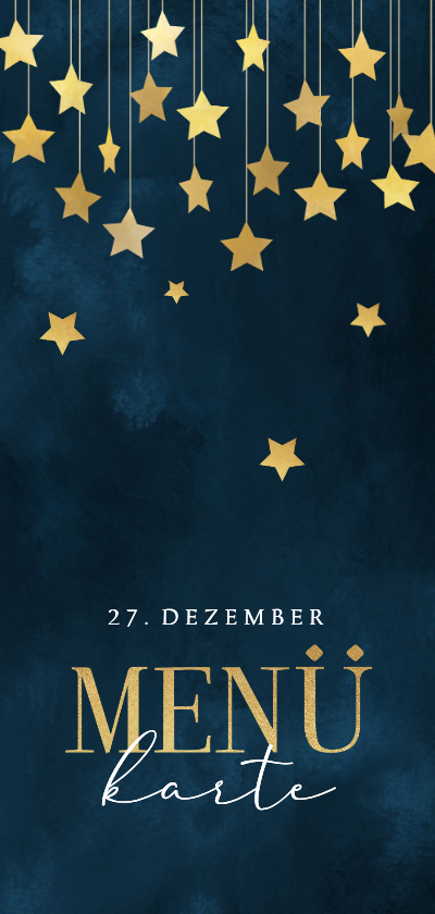 Weihnachtskarten - Menükarte blau Aquarell goldene Sterne Weihnachten