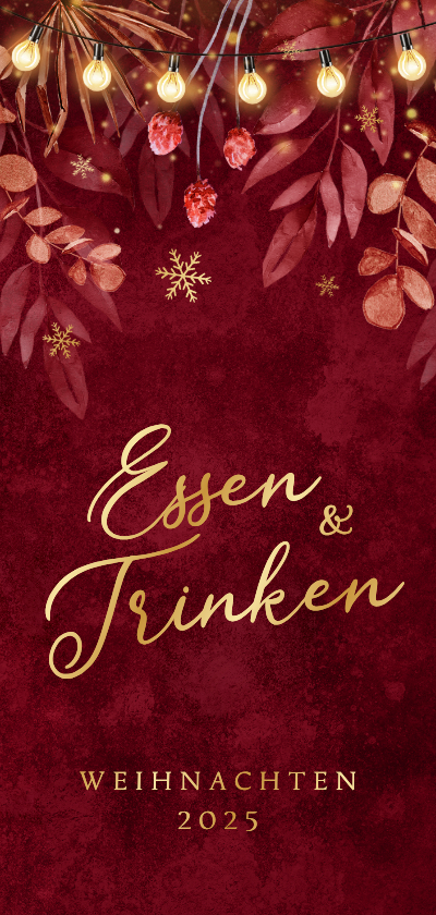 Weihnachtskarten - Menükarte rot Aquarell zu Weihnachten Lichterkette botanisch