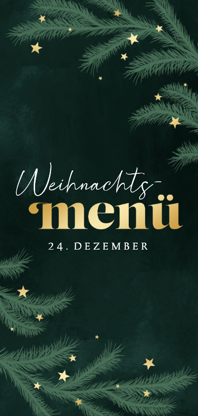Weihnachtskarten - Menükarte Tannenzweige Sternchen Heiligabend Weihnachten