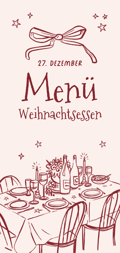Menükarte Weihnachtsessen Doodles rosa - Weihnachtskarten Weihnachtskarten - Menükarte Weihnachtsessen Doodles rosa