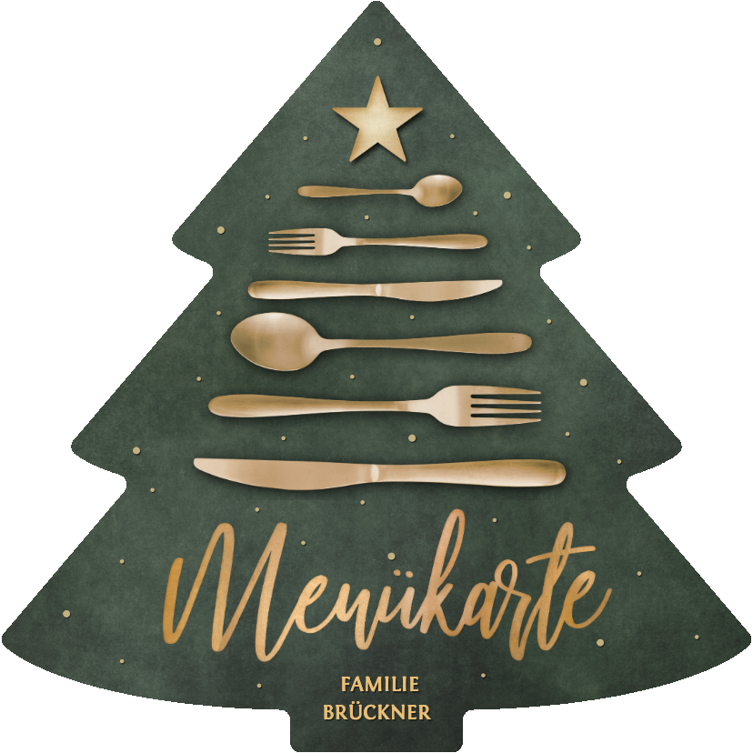 Menükarte Weihnachtsessen Tannenbaumform grün Besteck - Weihnachtskarten Weihnachtskarten - Menükarte Weihnachtsessen Tannenbaumform grün Besteck