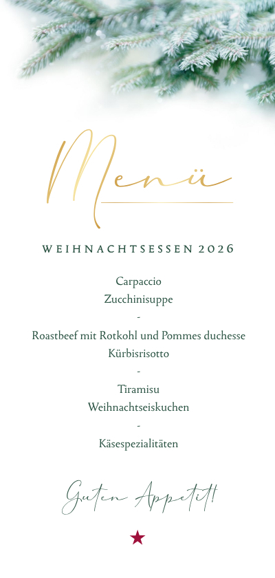 Weihnachtskarten - Menükarte Weihnachtsessen Tannenzweige