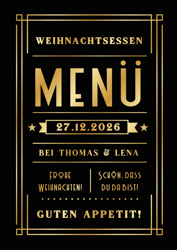 Menükarte Weihnachtsessen 'VIP-Ticket' Art Deco - Weihnachtskarten Weihnachtskarten - Menükarte Weihnachtsessen 'VIP-Ticket' Art Deco