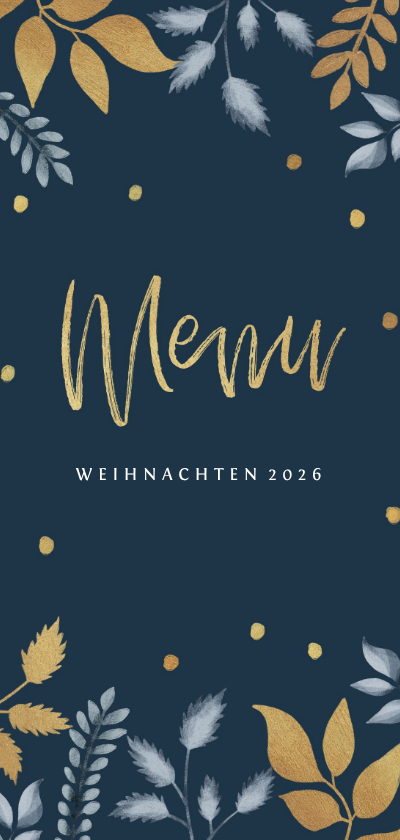 Weihnachtskarten - Menükarte zum Weihnachtsessen dunkelblau botanisch