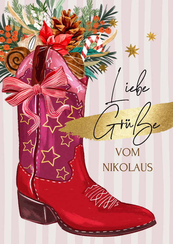 Weihnachtskarten - Nikolauskarte für Partner Cowboystiefel