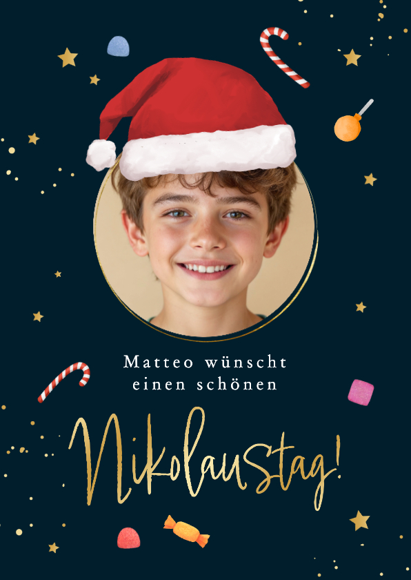 Weihnachtskarten - Nikolauskarte mit Foto und Nikolausmütze