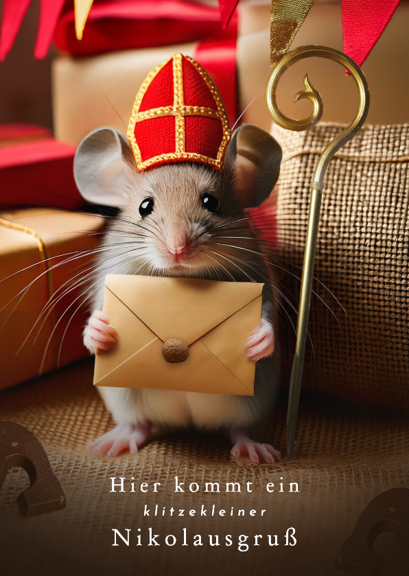 Weihnachtskarten - Nikolauskarte Nikolausgruß klitzekleine Maus mit Brief