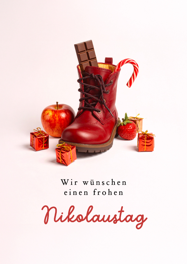 Nikolauskarte Stiefel Süßigkeiten und Geschenke - Weihnachtskarten Weihnachtskarten - Nikolauskarte Stiefel Süßigkeiten und Geschenke