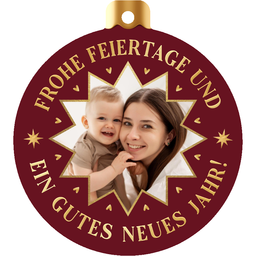 Weihnachtskarten - Rote Weihnachtsgrußkarte als Weihnachtskugel mit Foto