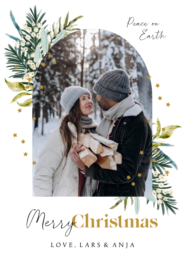 Weihnachtskarten - Stilvolle Weihnachtskarte mit Foto und Tannenzweigen
