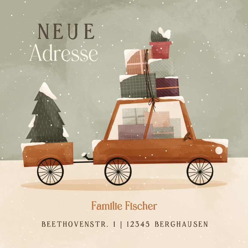 Umzugskarte Auto mit Anhänger - Weihnachtskarten Weihnachtskarten - Umzugskarte Auto mit Anhänger