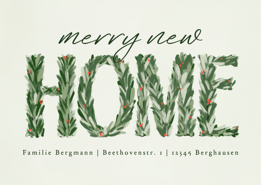 Umzugskarte Tannenzweige Weihnachten 'Happy New Home' grün - Weihnachtskarten Weihnachtskarten - Umzugskarte Tannenzweige Weihnachten 'Happy New Home' grün