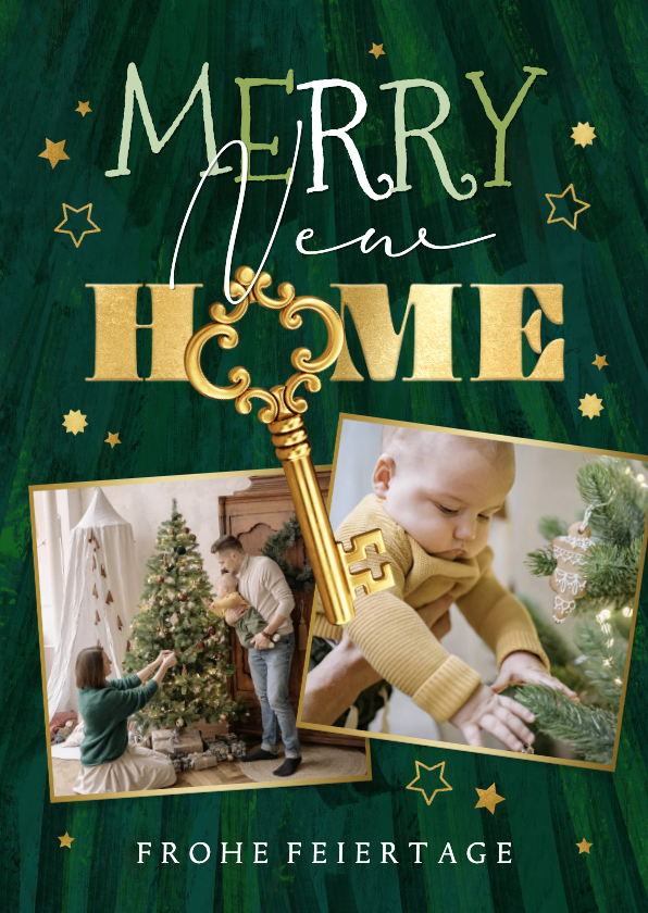 Umzugskarte Weihnachten Fotocollage Schlüssel Tannengrün - Weihnachtskarten Weihnachtskarten - Umzugskarte Weihnachten Fotocollage Schlüssel Tannengrün
