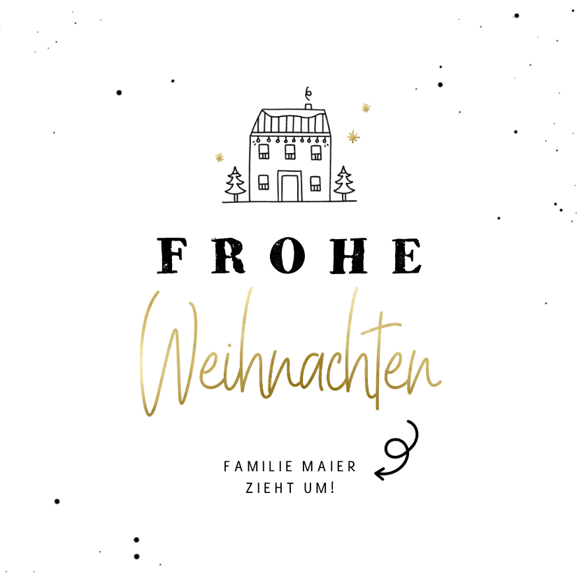 Weihnachtskarten - Umzugskarte Weihnachten Haus mit Tannenbäumen