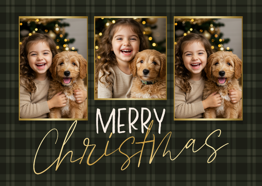 Weihnachts-Fotocollage-Karte Tartan Karo dunkelgrün - Weihnachtskarten Weihnachtskarten - Weihnachts-Fotocollage-Karte Tartan Karo dunkelgrün