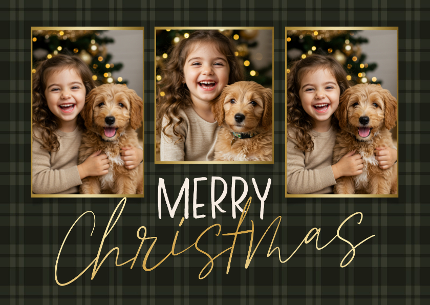 Weihnachtskarten - Weihnachts-Fotocollage-Karte Tartan Karo dunkelgrün