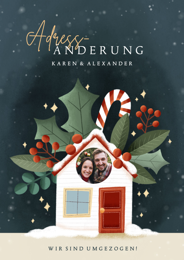 Weihnachtskarten - Weihnachts-Umzugskarte Haus mit Fenster