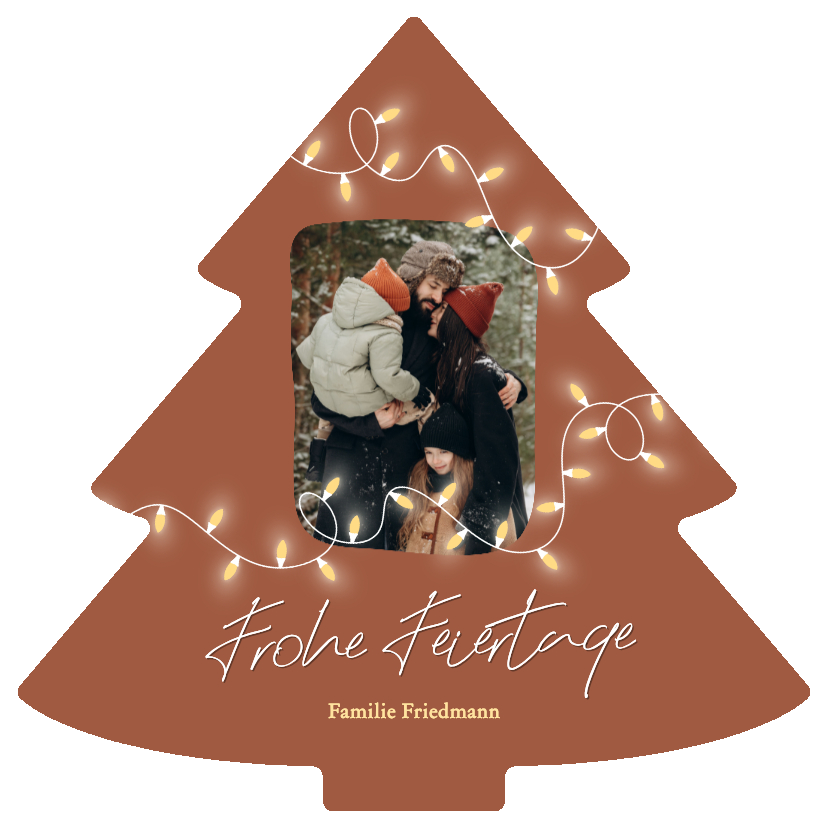 Weihnachtskarten - Weihnachtsbaumkarte mit Foto und Lichterkette