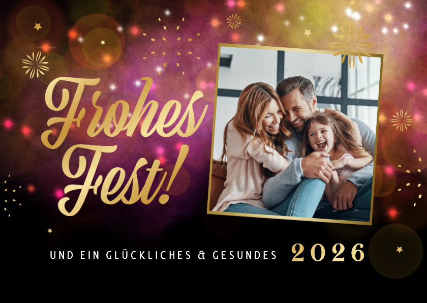 Weihnachtskarten - Weihnachtsgrüße Foto und Sterne Feuerwerk