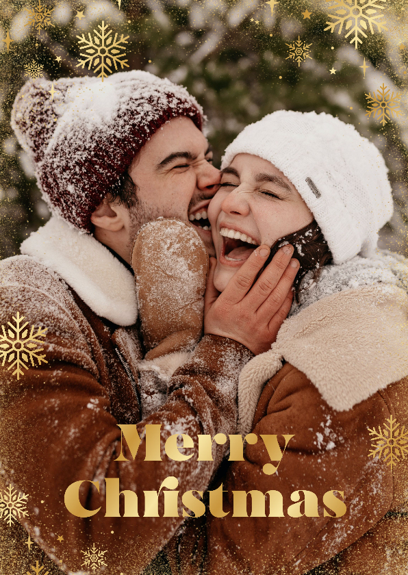 Weihnachtskarten - Weihnachtsgrüße großes Foto goldene Schneeflocken