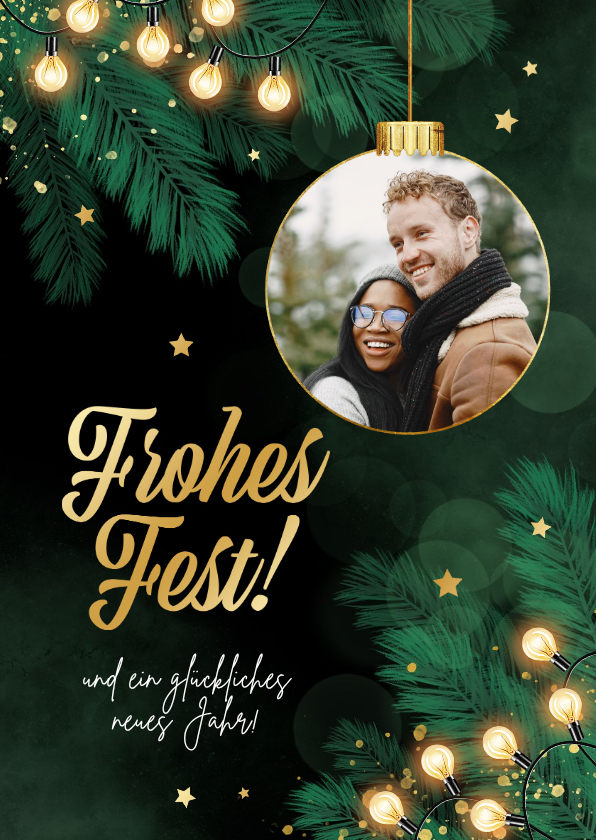 Weihnachtsgrüße Lichterkette, Weihnachtskugel mit Foto - Weihnachtskarten Weihnachtskarten - Weihnachtsgrüße Lichterkette, Weihnachtskugel mit Foto