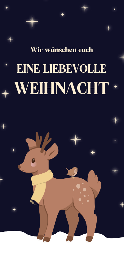 Weihnachtskarten - Weihnachtsgrüße Rentier & Vogel bei Sternenhimmel