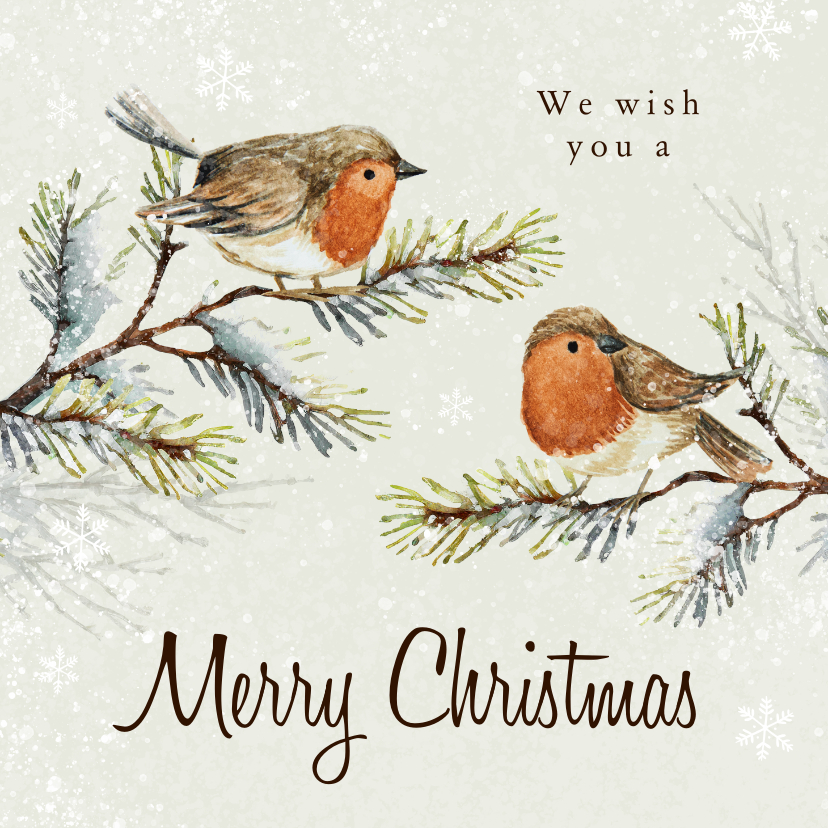 Weihnachtskarten - Weihnachtsgrüße Rotkehlchen auf Tannenbaum